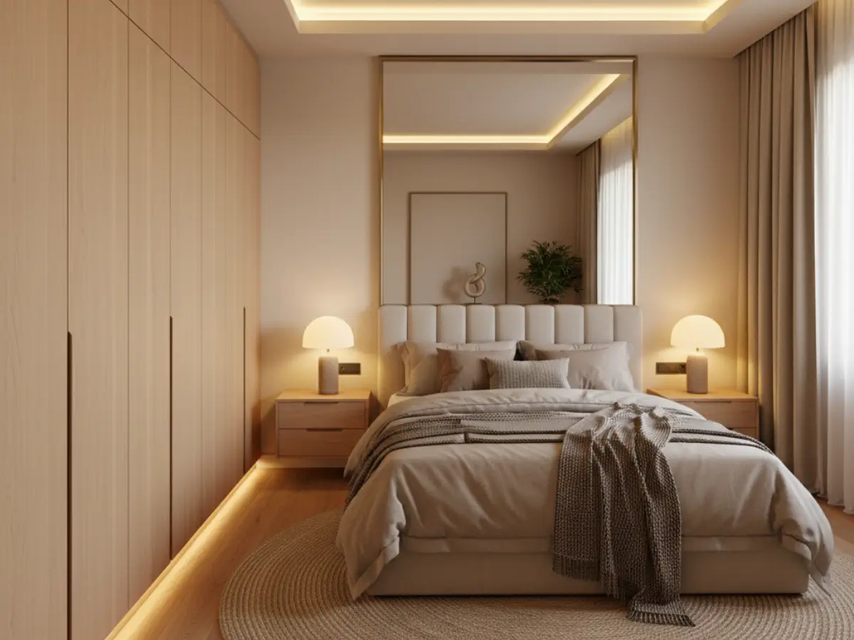 O espelho não deve refletir a cama; essa regra é central no feng shui quarto casal posição dos móveis.